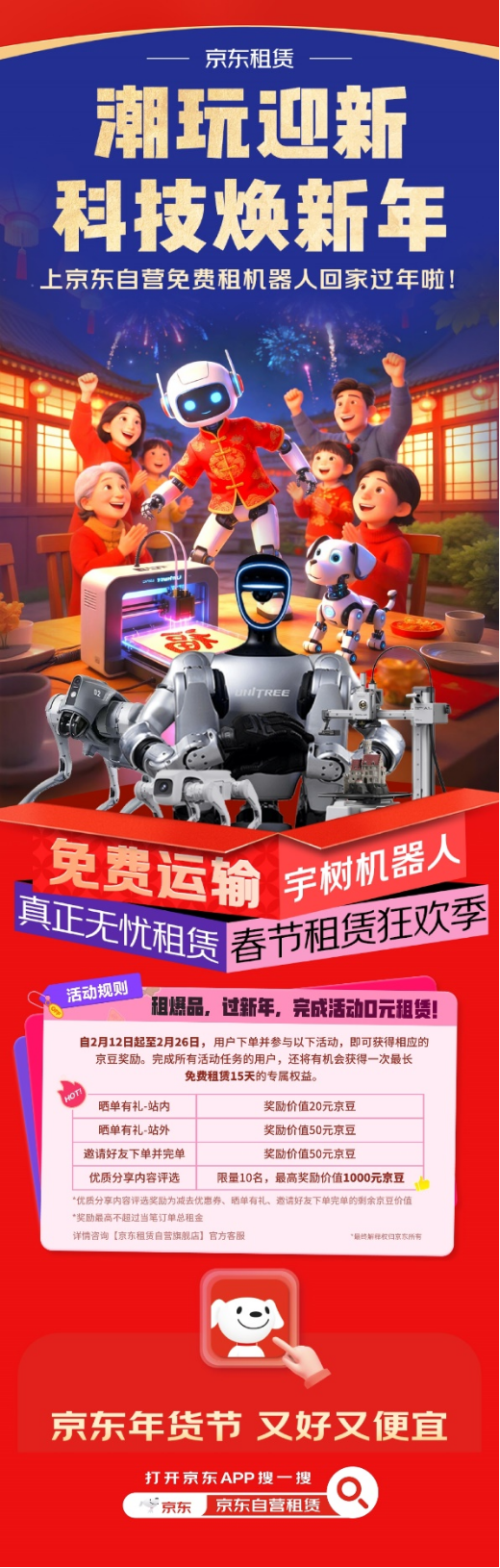 春晚点燃机器人租赁热潮 除夕当天京东“机器人租赁”搜索量环比增长3倍(1)